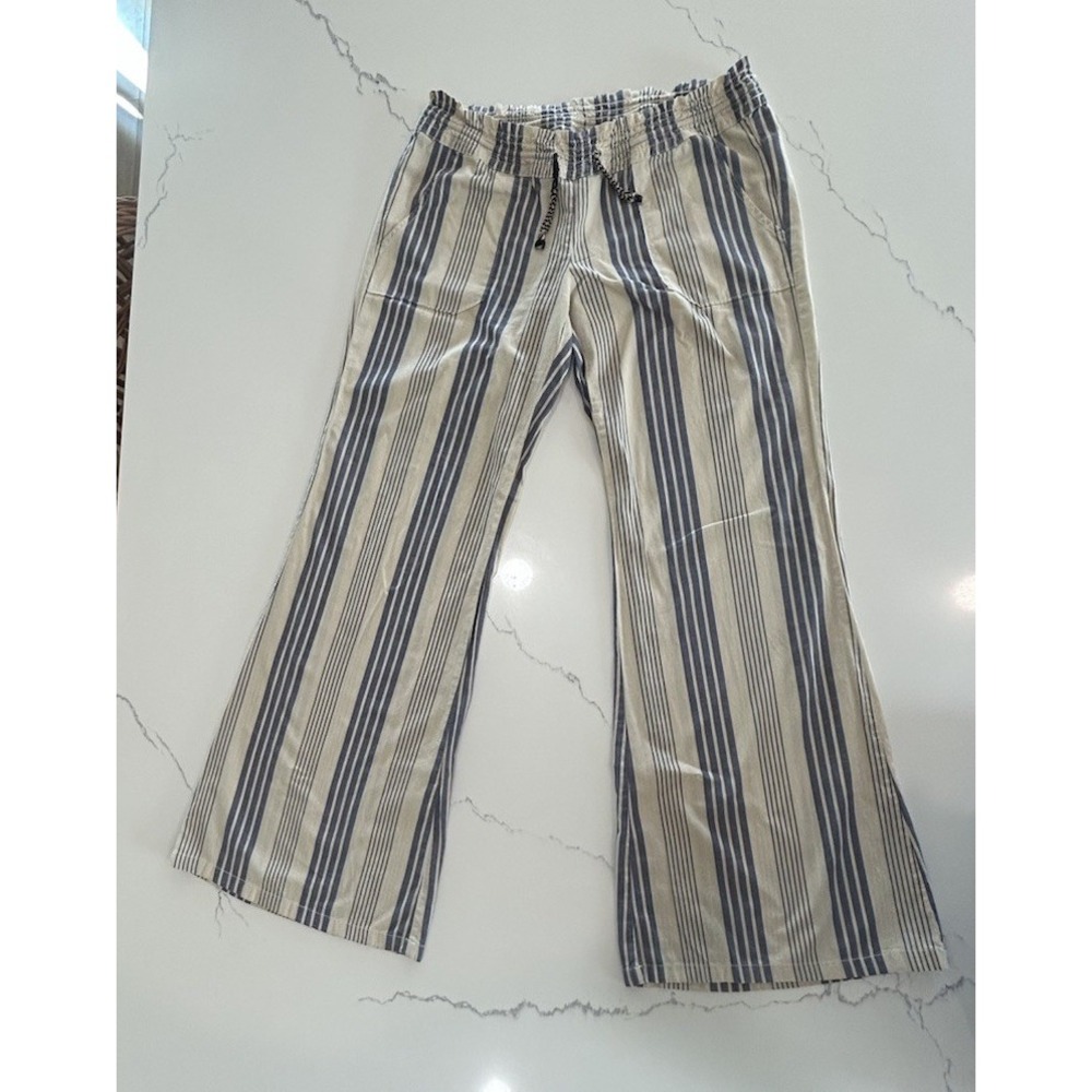 Vintage 2000s Roxy Stripe Flare Cotton Pants Low Rise Bell Bottoms Drawstring